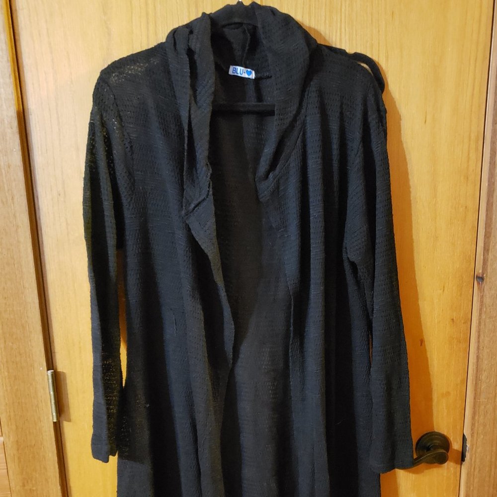 Long Black Open-Weave Knit Sweater